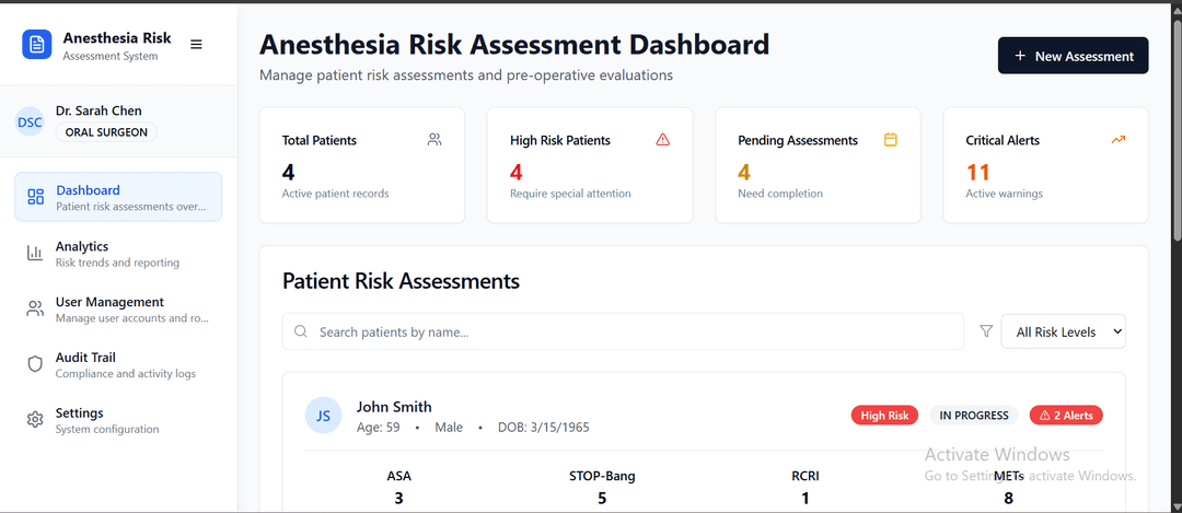 Anesthesia Risk Assessment System